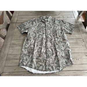 PORTOMAR Linen Cotton Leaf Printed Short Sleeve Button Down Shirt Size Large